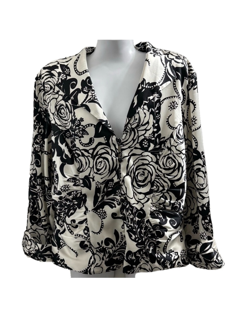 Xscape Vintage Floral Rose Black and White Women's formal jacket size 16